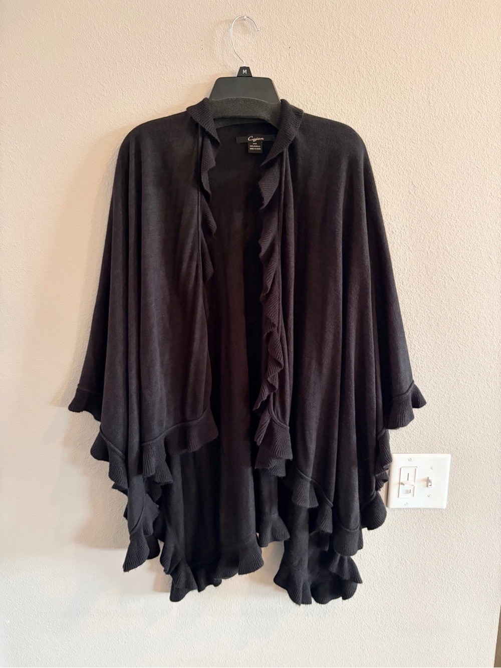 Cejon Black Ruffle-Trim Open Poncho